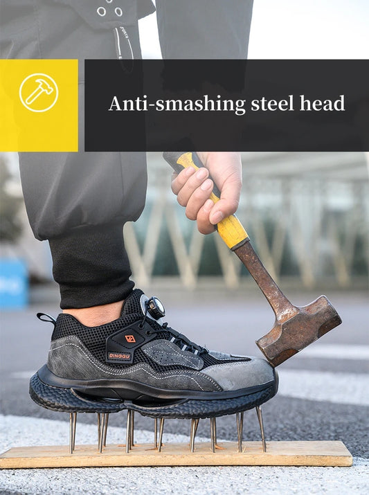 Rotary Buckle Work Sneakers Protective Shoes Safety Industrial Puncture-Proof Anti-smash Steel Toe Shoes