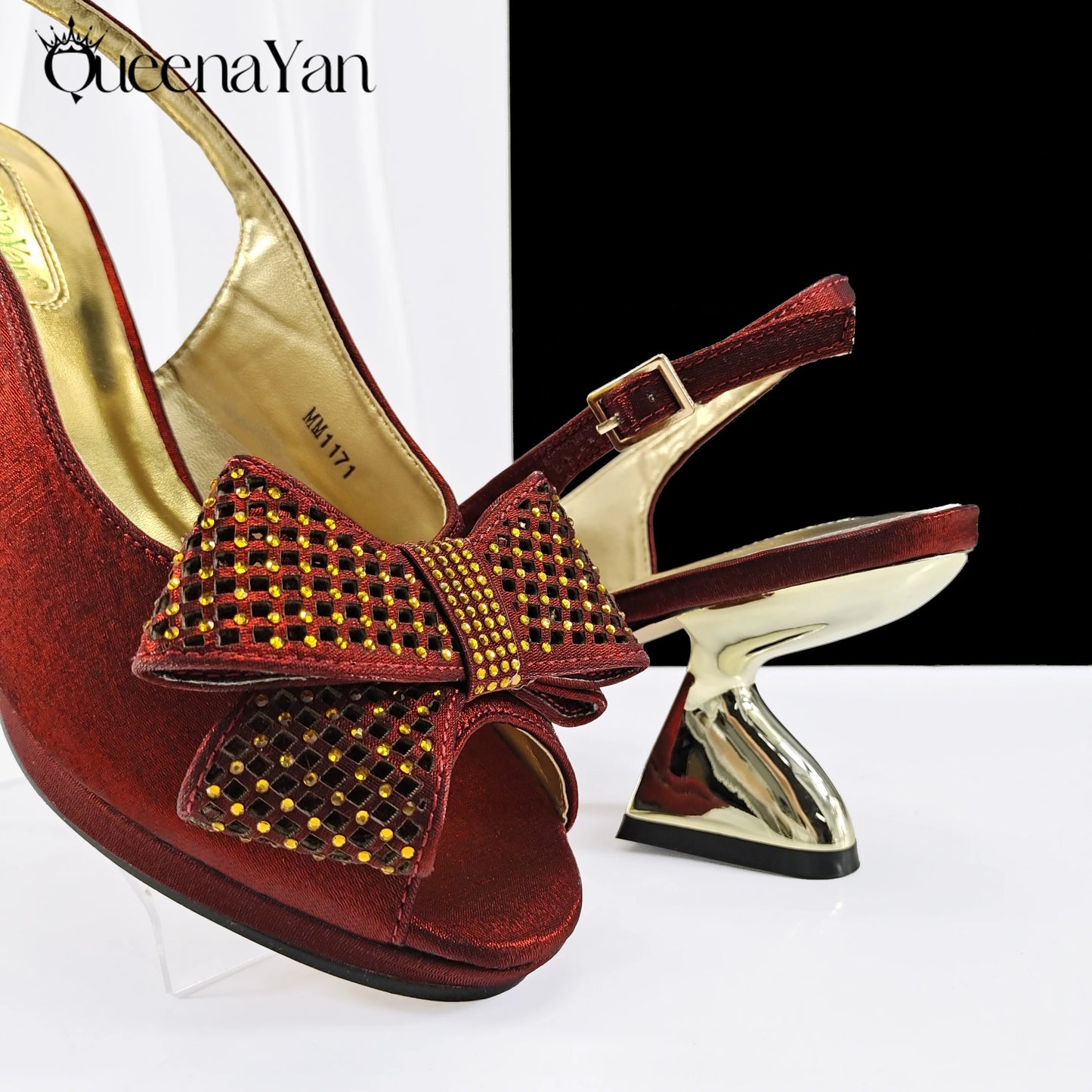 Elegant Women High Heels for Peep Toe Good Material Rhinestone Wine Sandals Italian Design Shoes and Bags Matching
