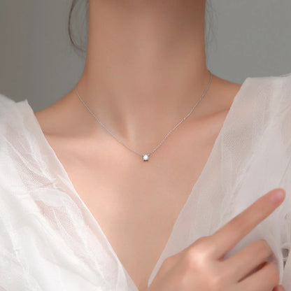 Classic 925 Sterling Silver Round Simple Clear CZ Chain Necklaces Pendant For Women Wedding Engagement Statement Jewelry