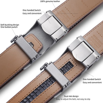 Men's Cowhide Belt, Business Casual Smooth Belt, Coffee Brown Genuine Leather Automatic Blue Middle-Aged Pants Belt