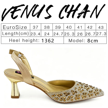 New Italian Pumps and Bag To Party 2026 INS Style Pointed Metalldekoration Rhinestone Elegant Gold Color High Heels for Women