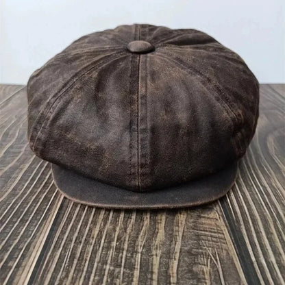 XL 60cm Waxed Paper Newsboy Cap - Men's Windproof Octagonal Beret, All-Season Durable Work & Casual Hat