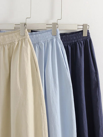 Summer Cotton Oversized Pants For Women Blue Baggy Aladdin Trousers Elastic Bloomers Navy Blue Cropped Lantern Harem Pants Woman