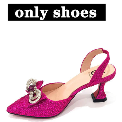 The Latest INS Style Rhinestone Bow Side Empty Party High Heels Pointed Toe Stiletto Heels Silver Women's Shoes And Bags