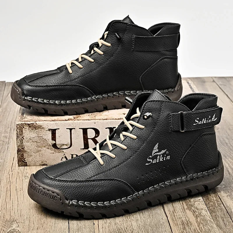 New 2024 Autumn Handmade Leather Men Boots Design Sneakers Man Breathable Casual Leather Shoes Men Ankle Boots Outdoor Boats