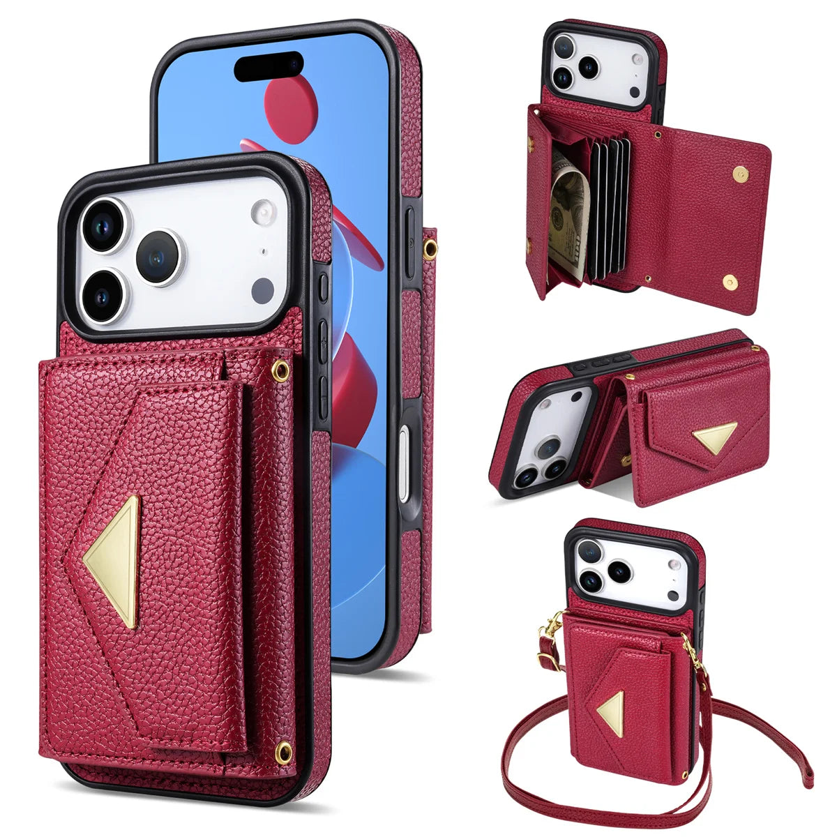 Crossbody Lanyard Leather Wallet Card Phone Case for IPhone 17 Air 16E 16 Pro Max 15 14 Plus 13 12 11 XS XR SE2020 Leather Cover