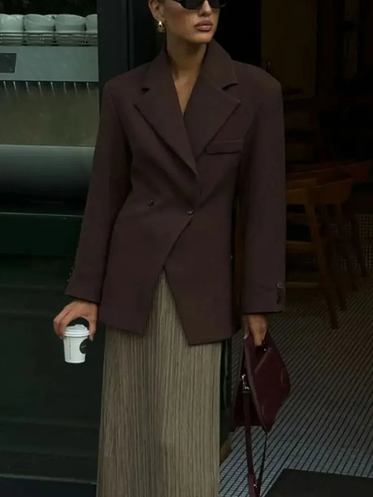 Women Fashion Solid Blazer Lapel Slim Double Breasted Long Suit Coat Female Wild Office Lady Commute Woman Outercoat Top