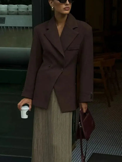 Women Fashion Solid Blazer Lapel Slim Double Breasted Long Suit Coat Female Wild Office Lady Commute Woman Outercoat Top