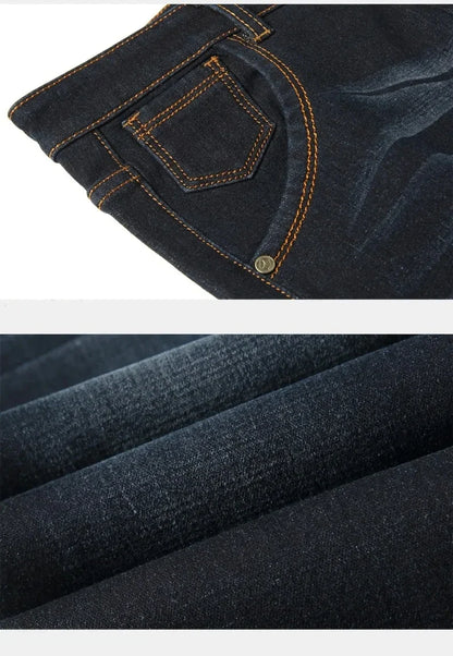 Men's Reflective Fleece-Lined Jeans - Thick Warm Lining, Durable Denim & Reflective Trim, Safe for Winter Night Commute & Casual