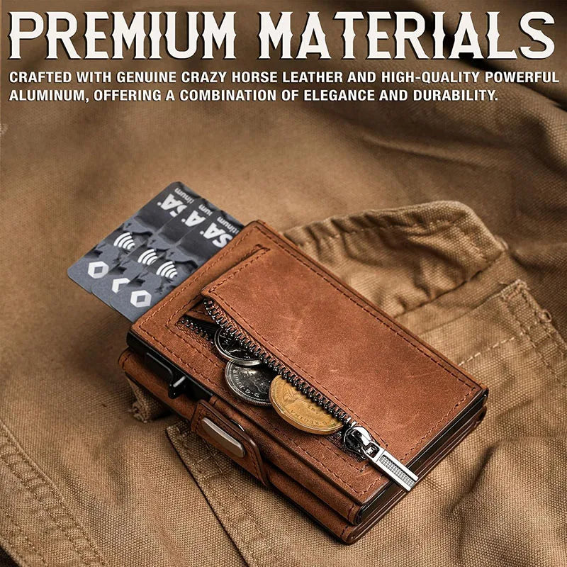 Pop-Up RFID Slim Card Holder Wallet for Men Minimalist Leather Credit Card Wallet with Cash Slot Coin Pocket EDC Travel Wallet