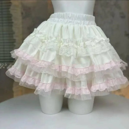 Princess Lolita Vintage Cake Skirt Sweet Kawaii Lace Ruffles Mini Skirts Harajuku Y2k Style Party Faldas Mujer Summer
