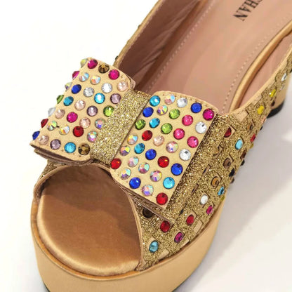 Gold Party Shoe and Bag Set for Wedding Italy Style Italian Matching Shoes and Purse Set for Bride Bridal High Heels Sandals Bag