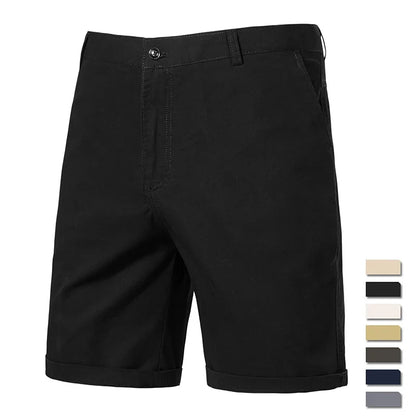 Classic Mens 100% Cotton Casual Shorts Khaki Grey Navy Black Knee Shorts American Style Streetwear Golf Shorts