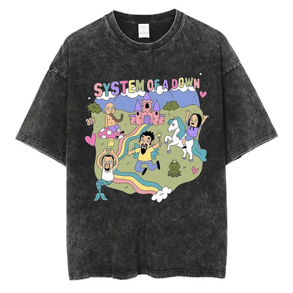 Washed Vintage System of A Down Toxicity Music Album Cover Tshirt Men Rock Oversized T Shirt 90s Alternative Metal Merch T-shirt