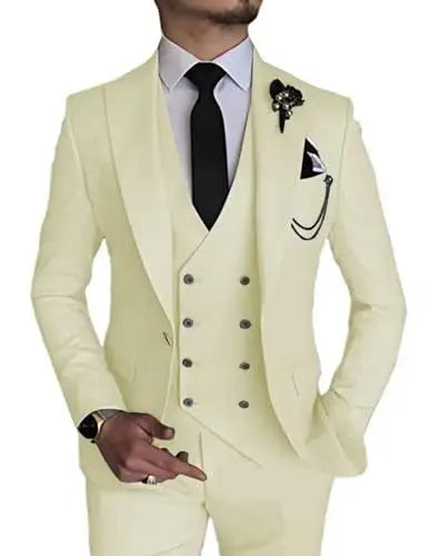 Dark Blue Slim Fit 3 Piece Wedding Suits for Men Best Man Groom Tuxedos Smart Casual Prom Party Business Costume Homme Male Set