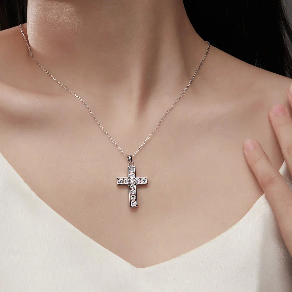 3.5mm Moissanite Cross Pendant Necklace Original s925 Sterling Sliver Plated 18k White Gold Fine Necklace for Women Man