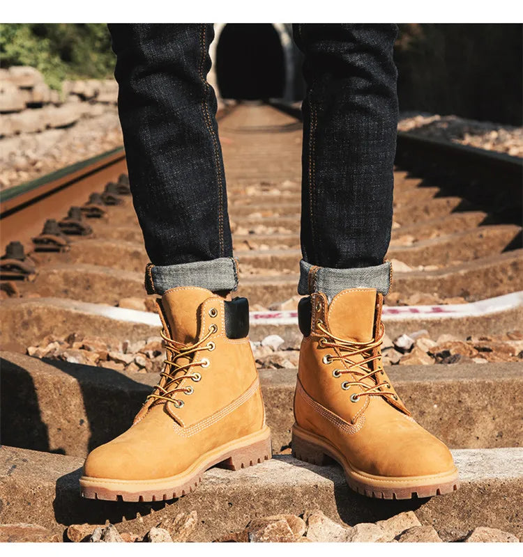 Anti-Slip High-Top  Boots Men's Winter Fce Lined Workwear Boots Briti Sle Boots Rubber Outsole Leather Upper