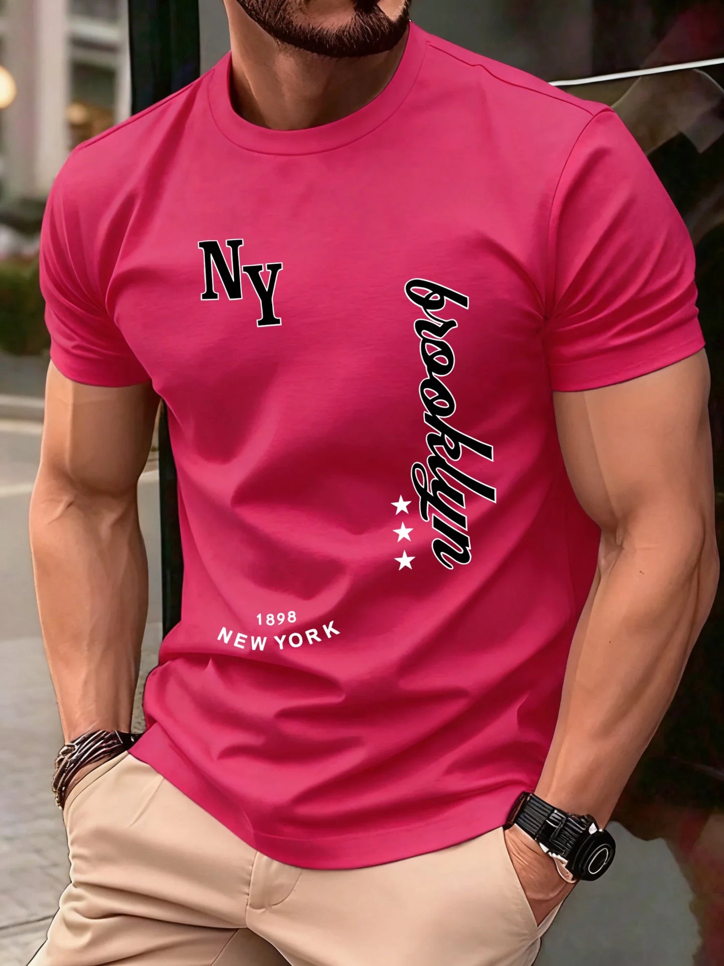 New York Brooklyn 1898 Art Letter T-Shirts Men Summer Cotton O-Neck T Shirt All-Match Casual Top Loose Fashion Man Retro Clothes