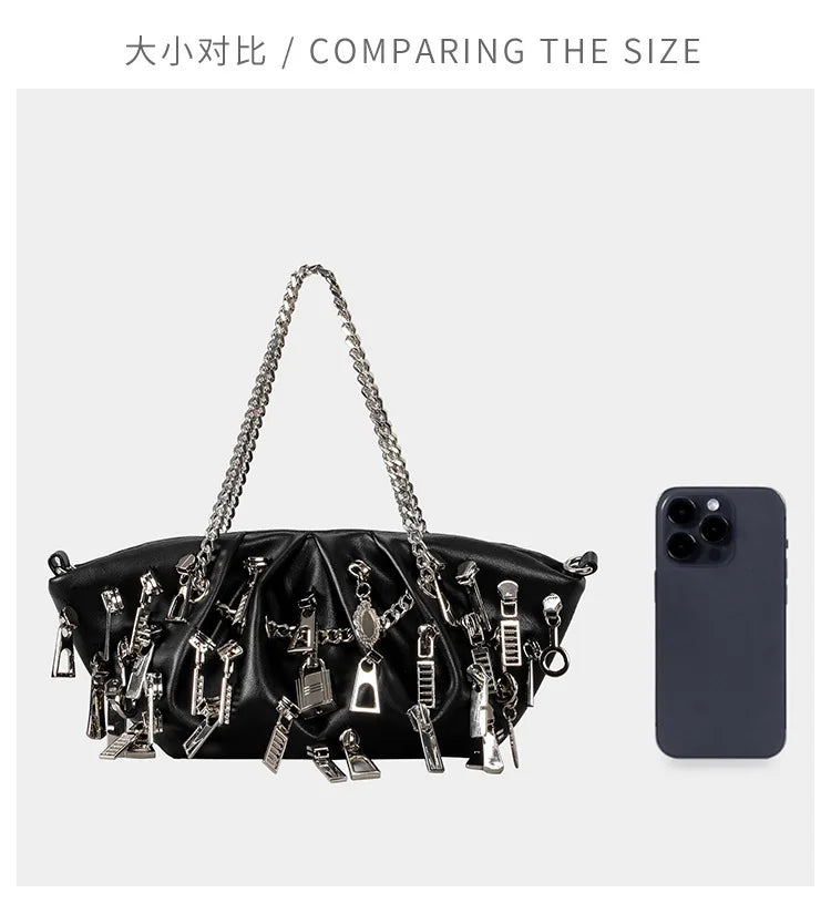 Punk Style Ruched Dumpling Armpit Bag 2025 Multi Zipper Head Decoration Women's Shoulder Bags Spicy Girl Y2K Handbags