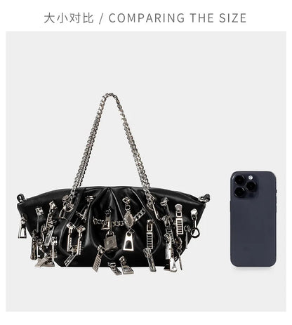 Punk Style Ruched Dumpling Armpit Bag 2025 Multi Zipper Head Decoration Women's Shoulder Bags Spicy Girl Y2K Handbags
