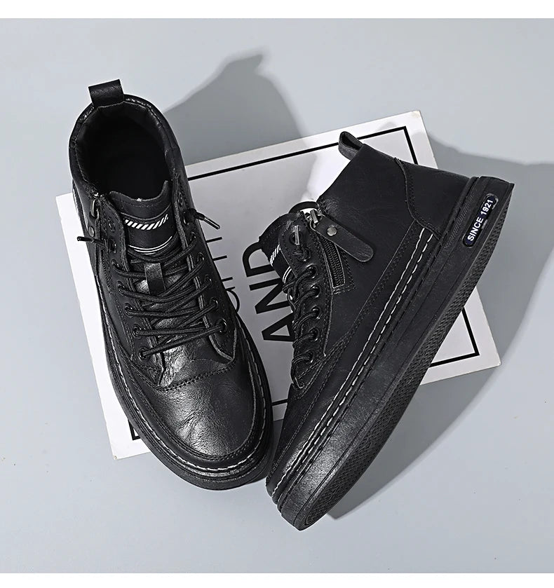 Men's boots autumn and winter warm plush outdoor casual boots workwear boots fashion versatile soft soled comfort leather boots