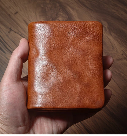 Luxury Genuine Leather Small Lightweight Bifold Wallet Men Women Money Clip Credit Card Holder with Hidden Zipper Pocket