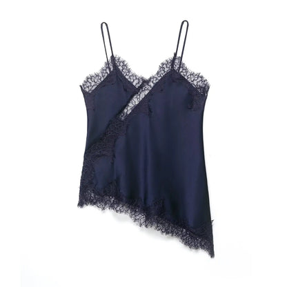 Sexy Women Asymmetrical Lace Slip Tops Summer Female Backless Sleeveless Off Shoulder Underwear Tanks Elegant Beach Camisole