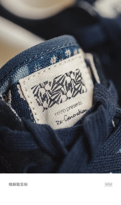 Japanese Retro Printing Canvas Shoes for Men Designer Brand Ancient Cloth Board Shoes Low Top for Lovers Women