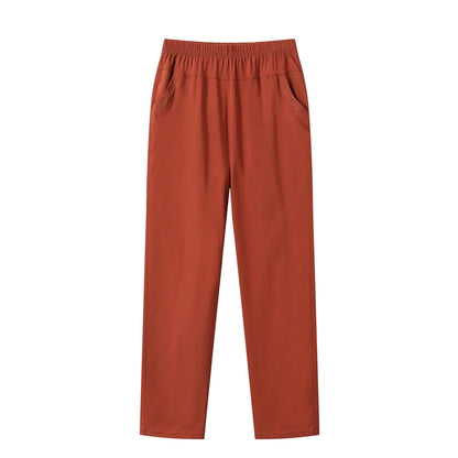 Summer Casual Washed Cotton Women's Plus Size Pants 2025 Elastic Waist Office Casual Outdoor Trousers Breathable Cool Clothing