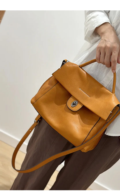 2026 Autumn New Handmade Retro Genuine Leather Women's Bag Versatile Soft Cowhide Solid Color Shoulder Crossbody Bags