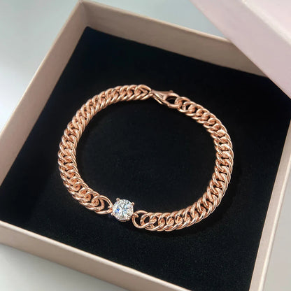 6.5mm Round Moissanite Bracelet for Women Men 100% S925 Sterling Silver Plated 18K Gold Party Fine Jewelry Gift