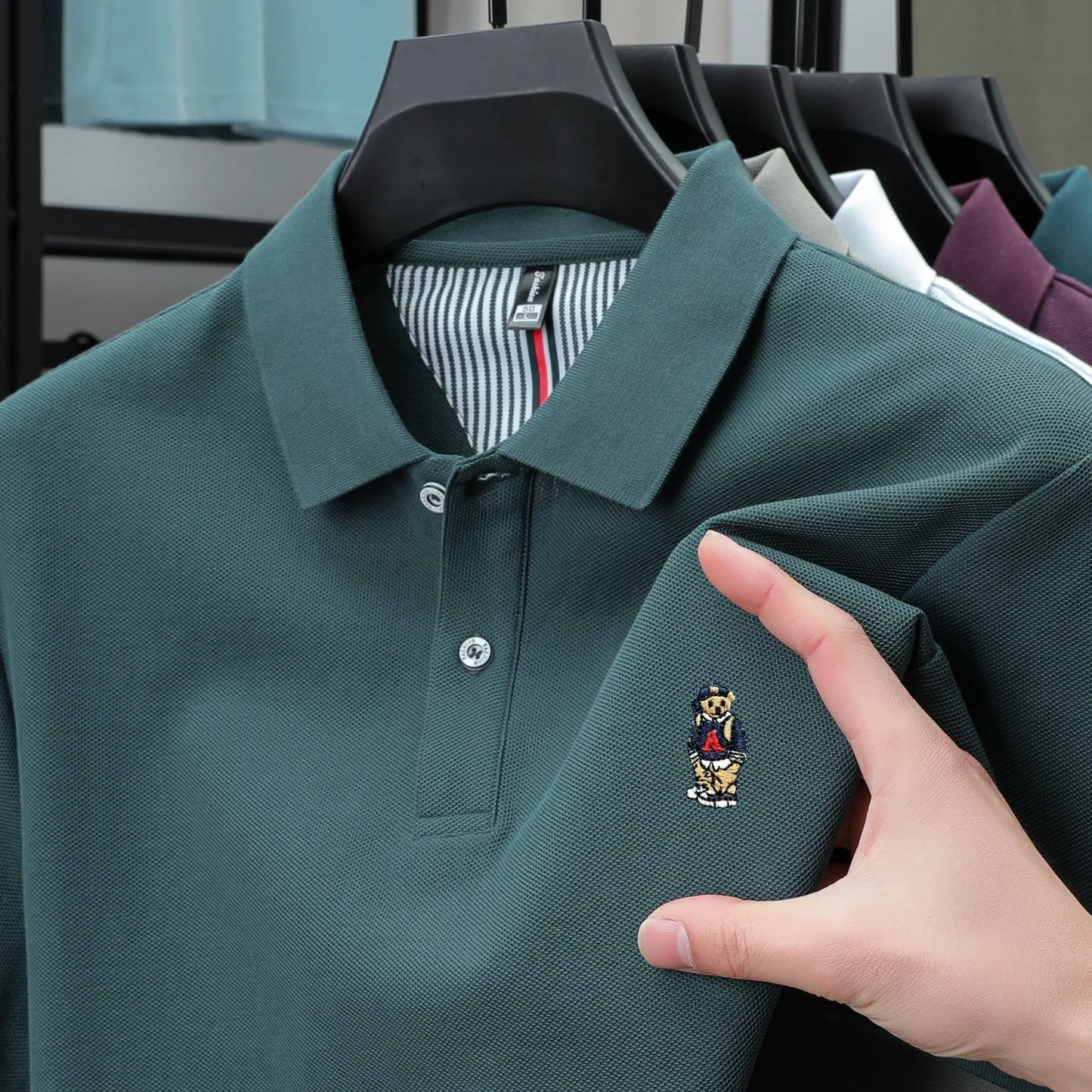 100% cotton high-quality short sleeve men's polo shirt fashion brand cute bear embroidery top Korean casual breathable T-shirt