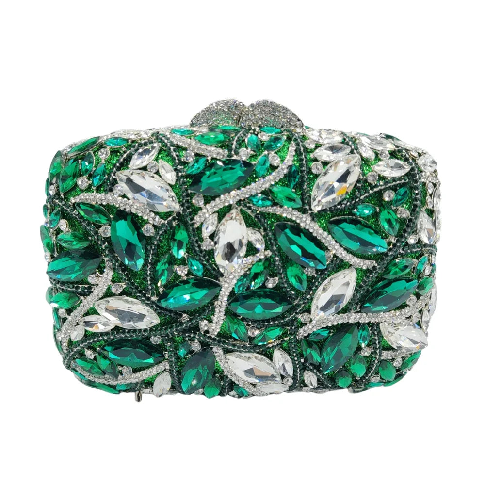 Exquisite New Wallet Luxury Handmade Clutch Women's Crystal Purse Green Silver Diamond Evening Bag