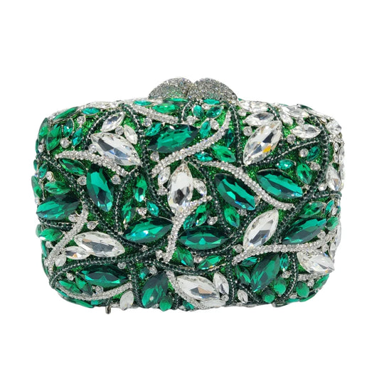 Exquisite New Wallet Luxury Handmade Clutch Women's Crystal Purse Green Silver Diamond Evening Bag