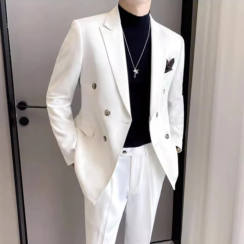 Jackets + Pants / Groom's Wedding Dress Best Fashion Mans Double -breasted Suit Blazer Trousers Male Formal Business Office Suit