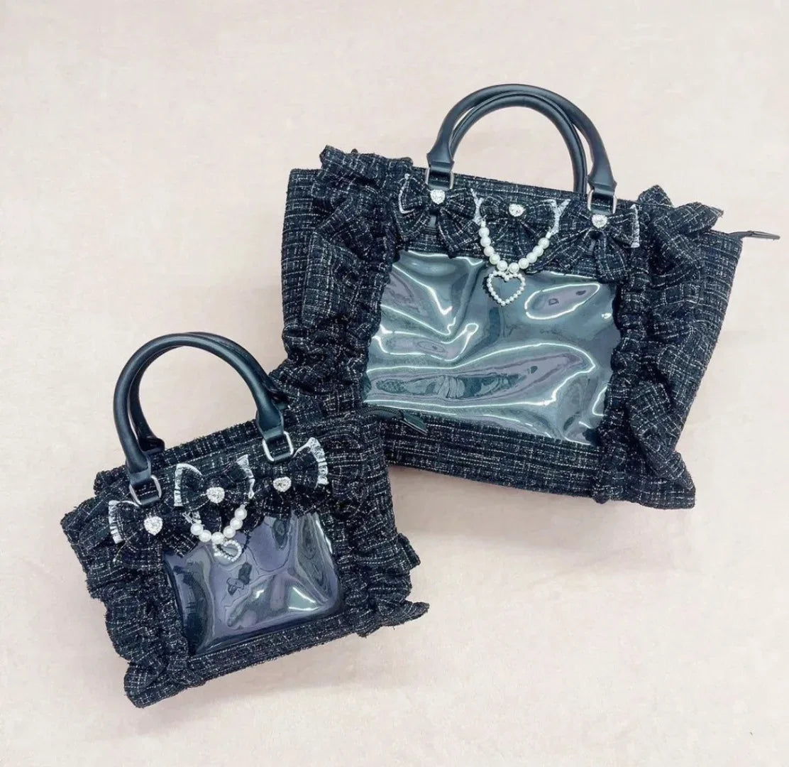 Japanese Sle Lace Trim Painful Bag Small Fraance Sle Handbag Single oulder Satchel Embellied with Button And Pleate...