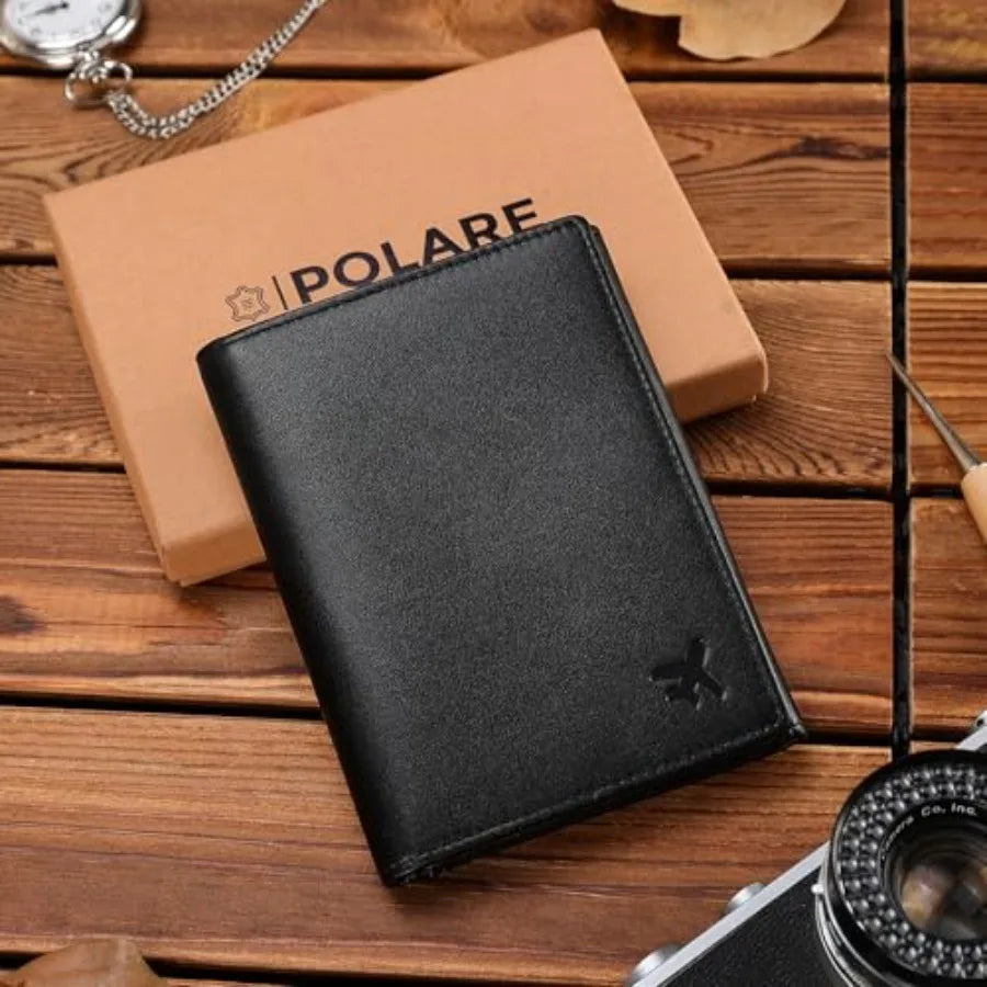 Polare Napa Leather Pilot Wallet Passport Holder RFID Blocking Tri-fold Travel Cover Document Organizer for Aviation Profession