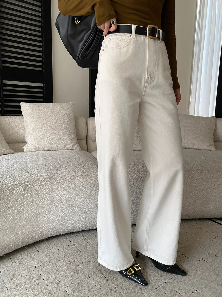Spring women's fashionable and simple commuting temperament, high waist wide leg straight leg slimming jeans