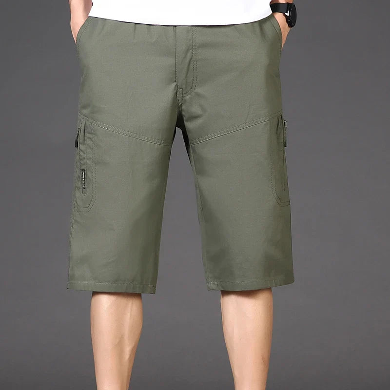 2026 Cotton Cargo Shorts Men's Lightweight Breathable Solid Color Drawstring Waist with Zipper Pocket Casual Summer Short Pants