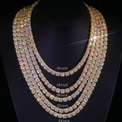 Clustered Diamond Tennis Chain Miami Tennis Link Bracelet for Women 7MM Iced Out CZ Cuban Necklace Hip Hop Jewelry Gifts