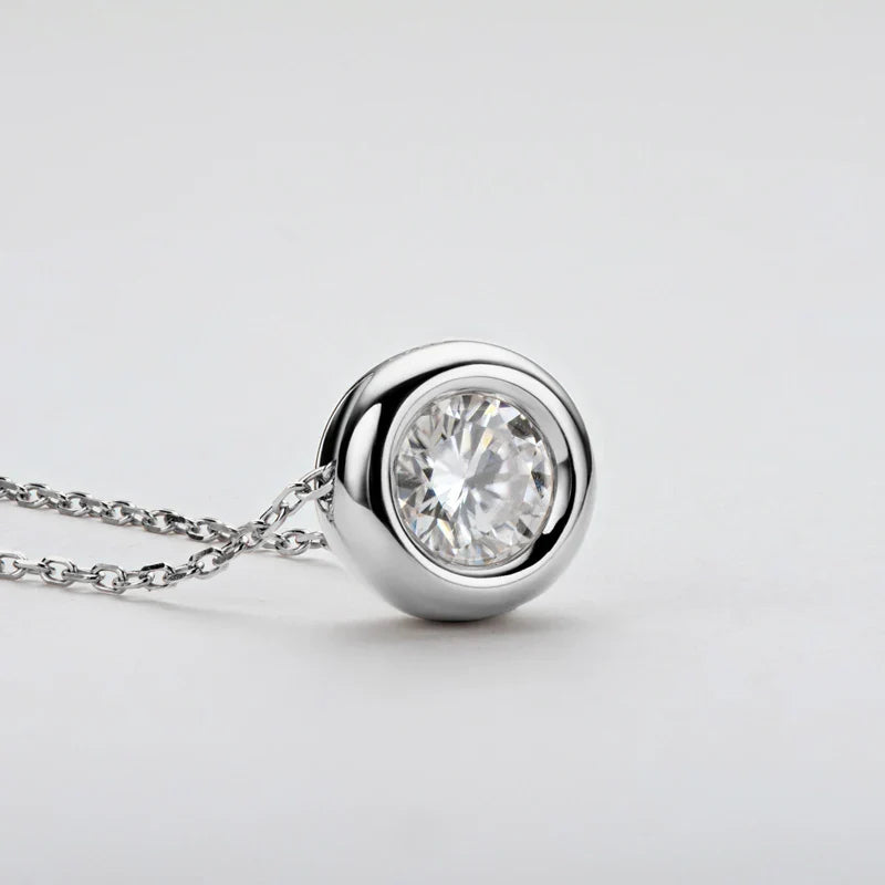 6.5mm Round Bezel Moissanite Pendant Necklace For Women 925 Sterling Silver Clavicle Chain Necklaces Jewelry Collare Mujer