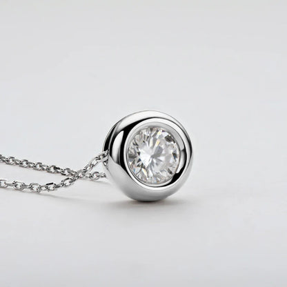 6.5mm Round Bezel Moissanite Pendant Necklace For Women 925 Sterling Silver Clavicle Chain Necklaces Jewelry Collare Mujer