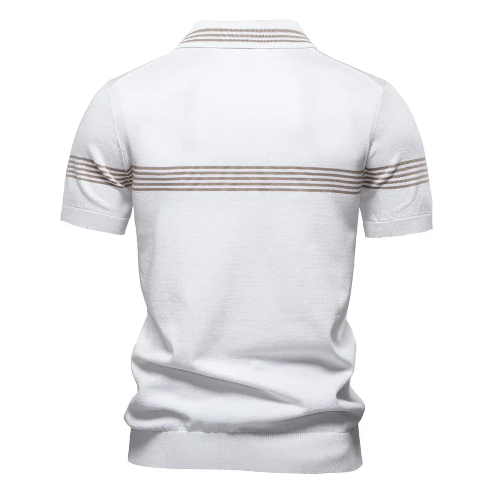‌2025 Men's Slim Fit Solid & Striped Business Casual Polo Shirts Breathable Short Sleeve Comfort Top for Office Social Summer