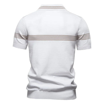 ‌2025 Men's Slim Fit Solid & Striped Business Casual Polo Shirts Breathable Short Sleeve Comfort Top for Office Social Summer