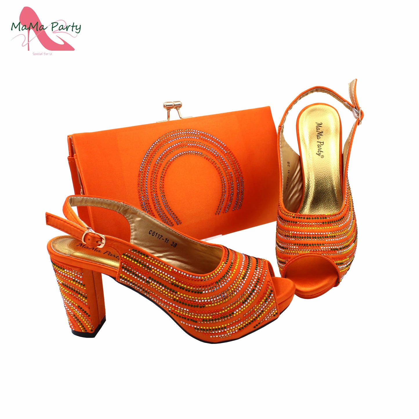 Orange Color Mature Pumps African Design Women Matching Shoes and Bag Set with Platform High Quality Sandals for Wedding