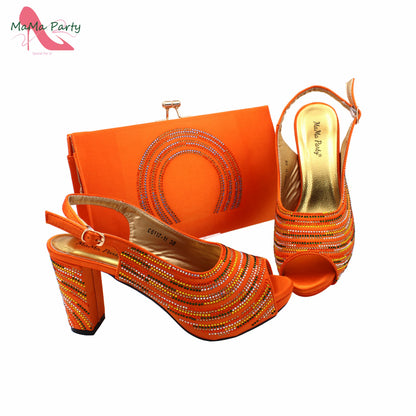 Orange Color Mature Pumps African Design Women Matching Shoes and Bag Set with Platform High Quality Sandals for Wedding