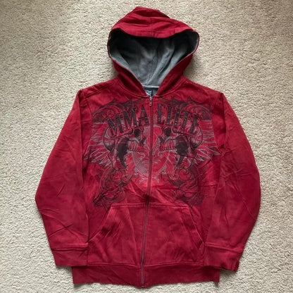 Mountainous Carving Harajuku Hoodie Y2K New Fleece Thickened Got Print Zipper Hoodie Women Street Hip Hop Joker Loose Sweatshirt