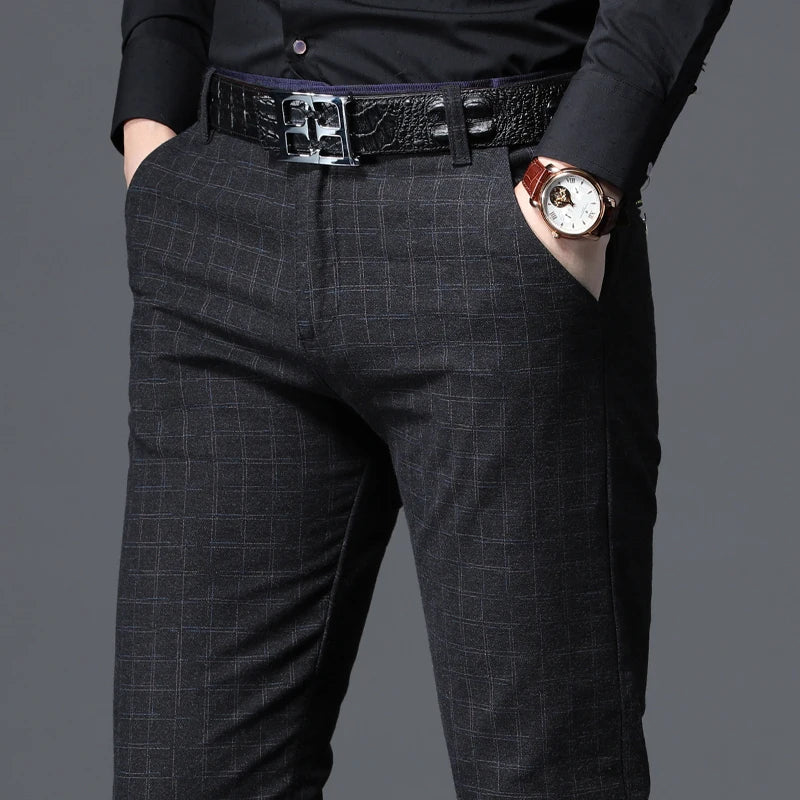 Men's Autumn New Classic Business Suit Pants Black Blue Fashionable Stretch Straight Slim Casual Trousers Brand Clothing Male
