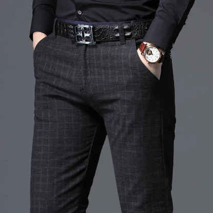 Men's Autumn New Classic Business Suit Pants Black Blue Fashionable Stretch Straight Slim Casual Trousers Brand Clothing Male