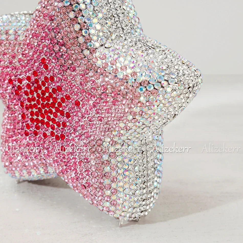 Star Shaped Crystal Evening Bags Women 2024 Boutique Gorgeous Gradient Colour Diamond Mini Clutch Purses Wedding Party